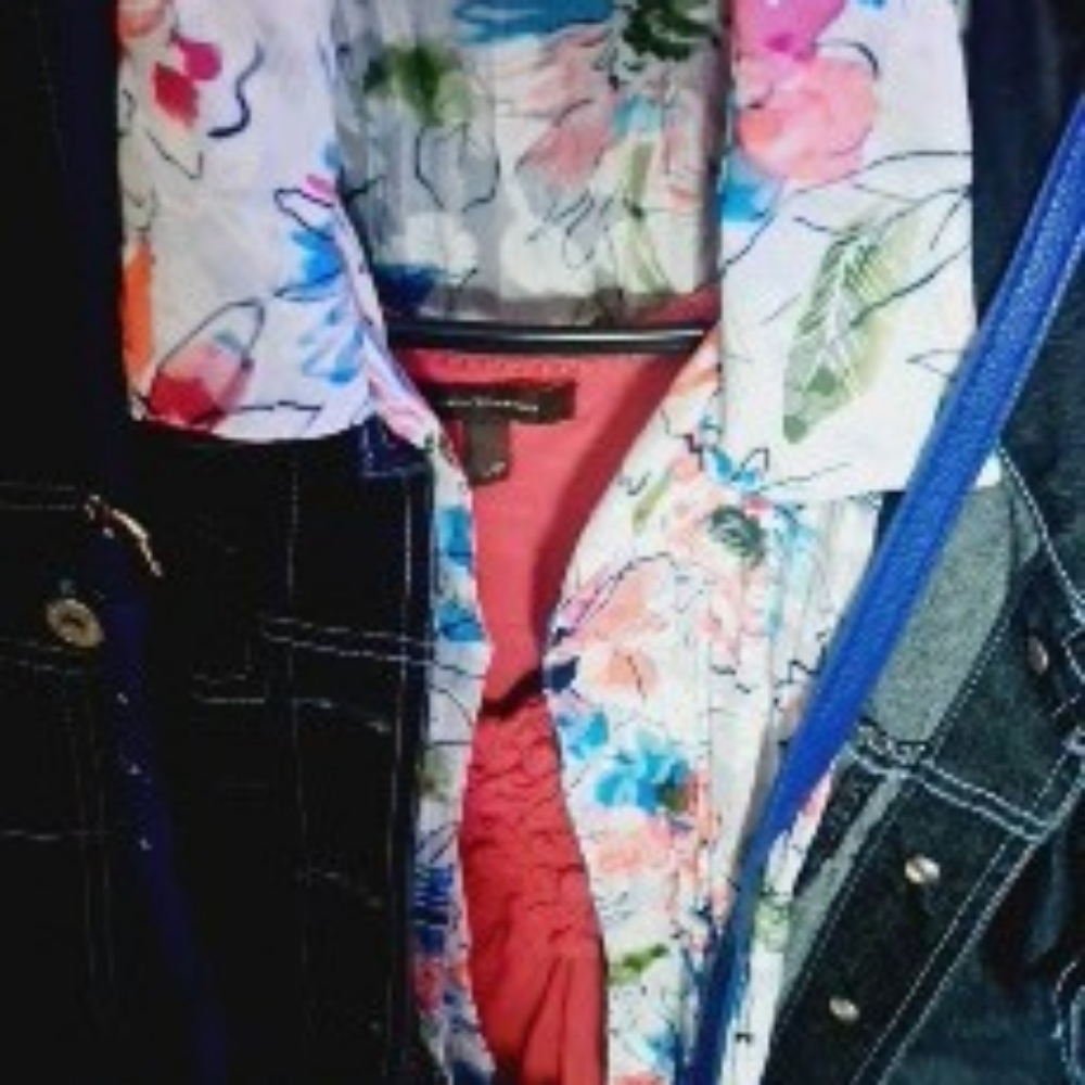 Coral Tank with Floral Button  Blouse plus Jean jacket combo